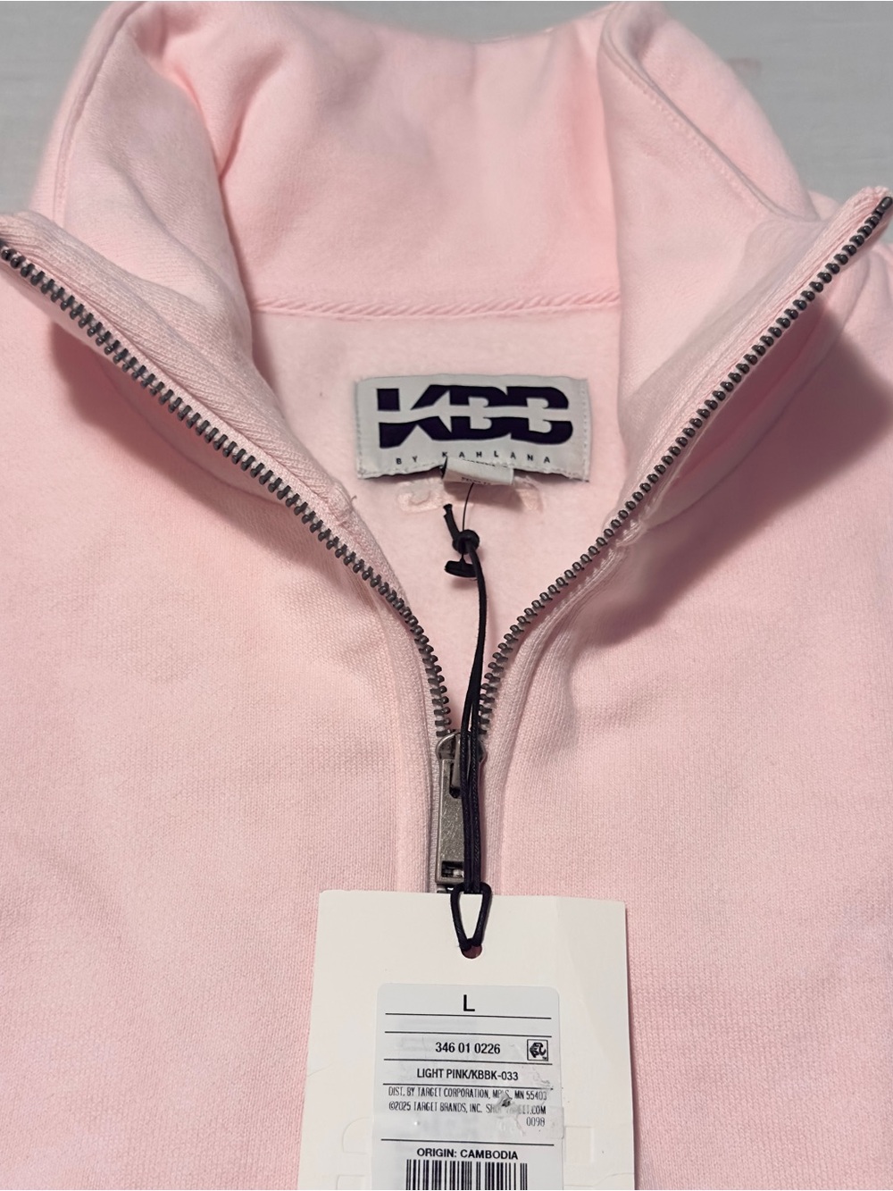 KBB by Kahlana Light Pink Quarter Zip Cropped Pullover Sweatshirt NWT Size Large